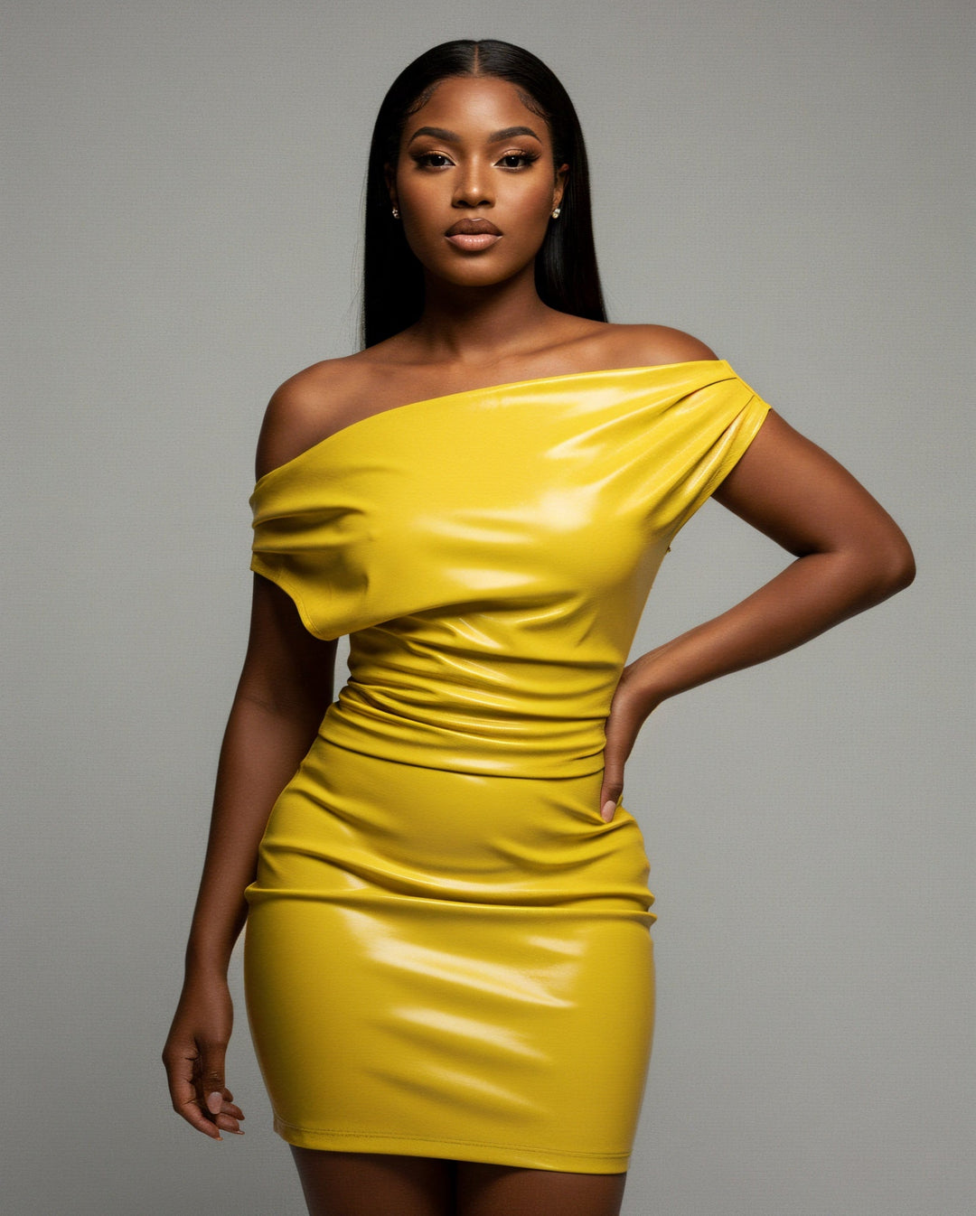 RACHEL | Leather Off-shoulder Mini Dress