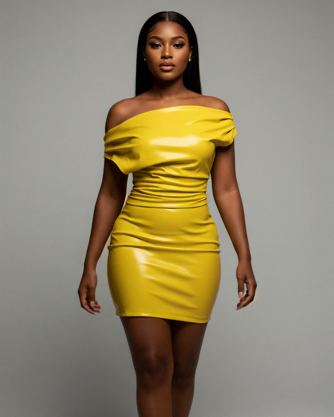 RACHEL | Leather Off-shoulder Mini Dress